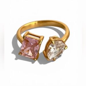 Double Stone Statement Ring with Pink and Clear Stones